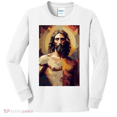 Jesus Christ Stained Glass Art Kids Long Sleeve Shirt