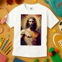 Jesus Christ Stained Glass Art Kids T-Shirt thumb 3