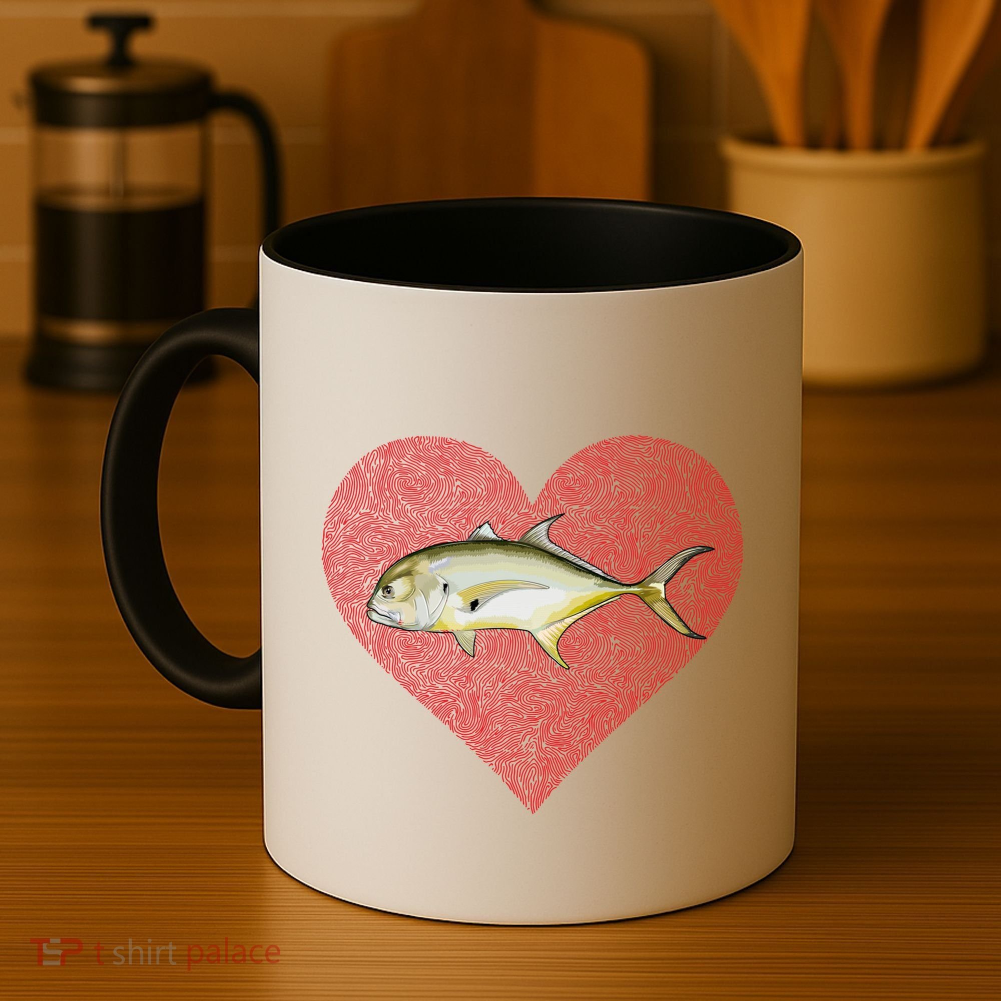 Jack Crevalle Valentines Day Fish Love Fingerprint Gift Coffee Mug