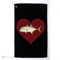 Jack Crevalle Valentines Day Fish Love Fingerprint Gift Golf Towel thumb 0