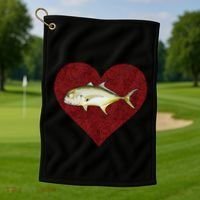 Jack Crevalle Valentines Day Fish Love Fingerprint Gift Golf Towel thumb 1