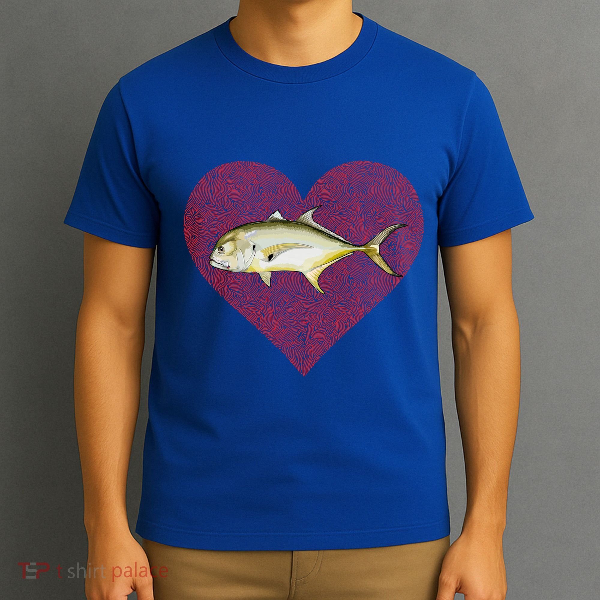 Jack Crevalle Valentines Day Fish Love Fingerprint Gift T-Shirt