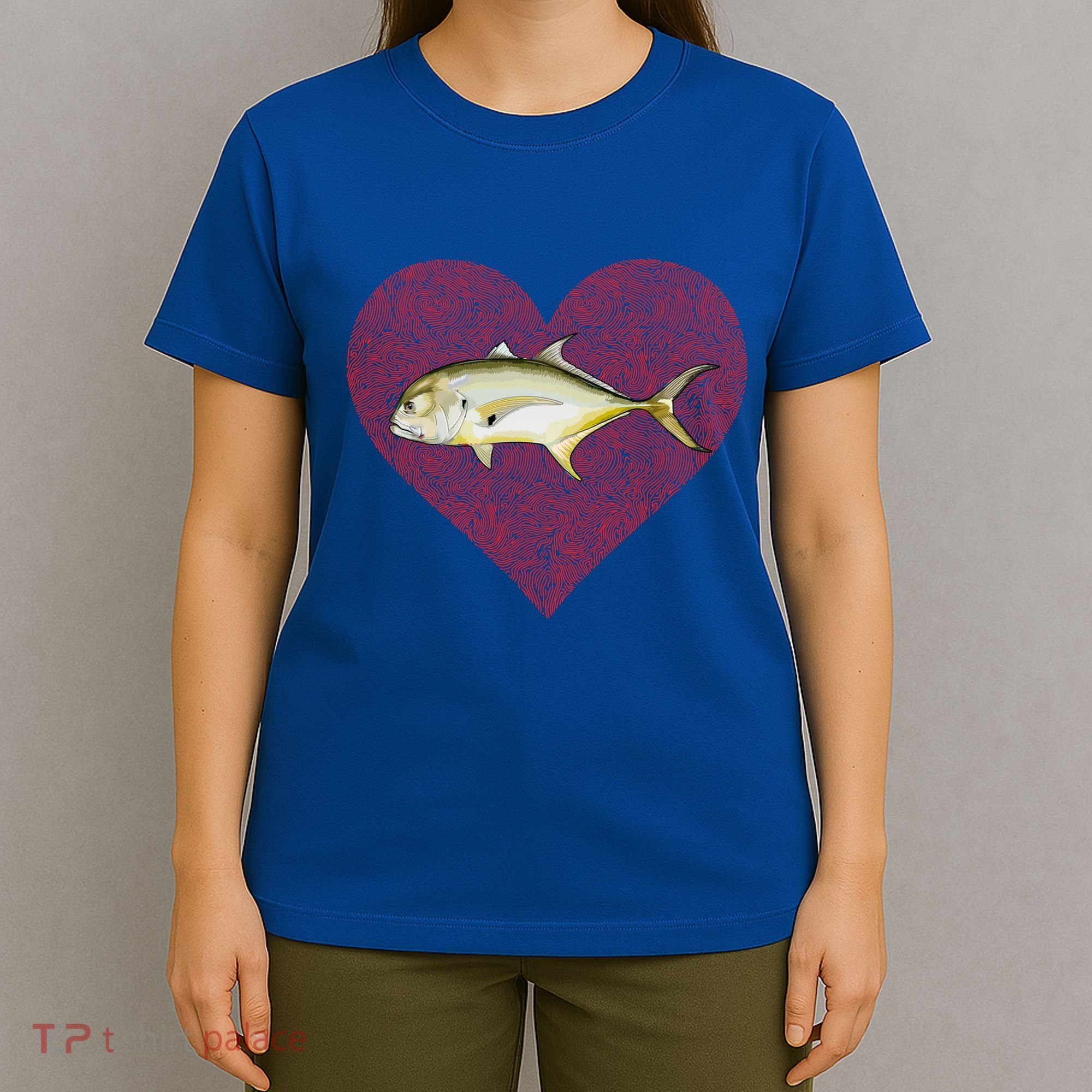 Jack Crevalle Valentines Day Fish Love Fingerprint Gift T-Shirt