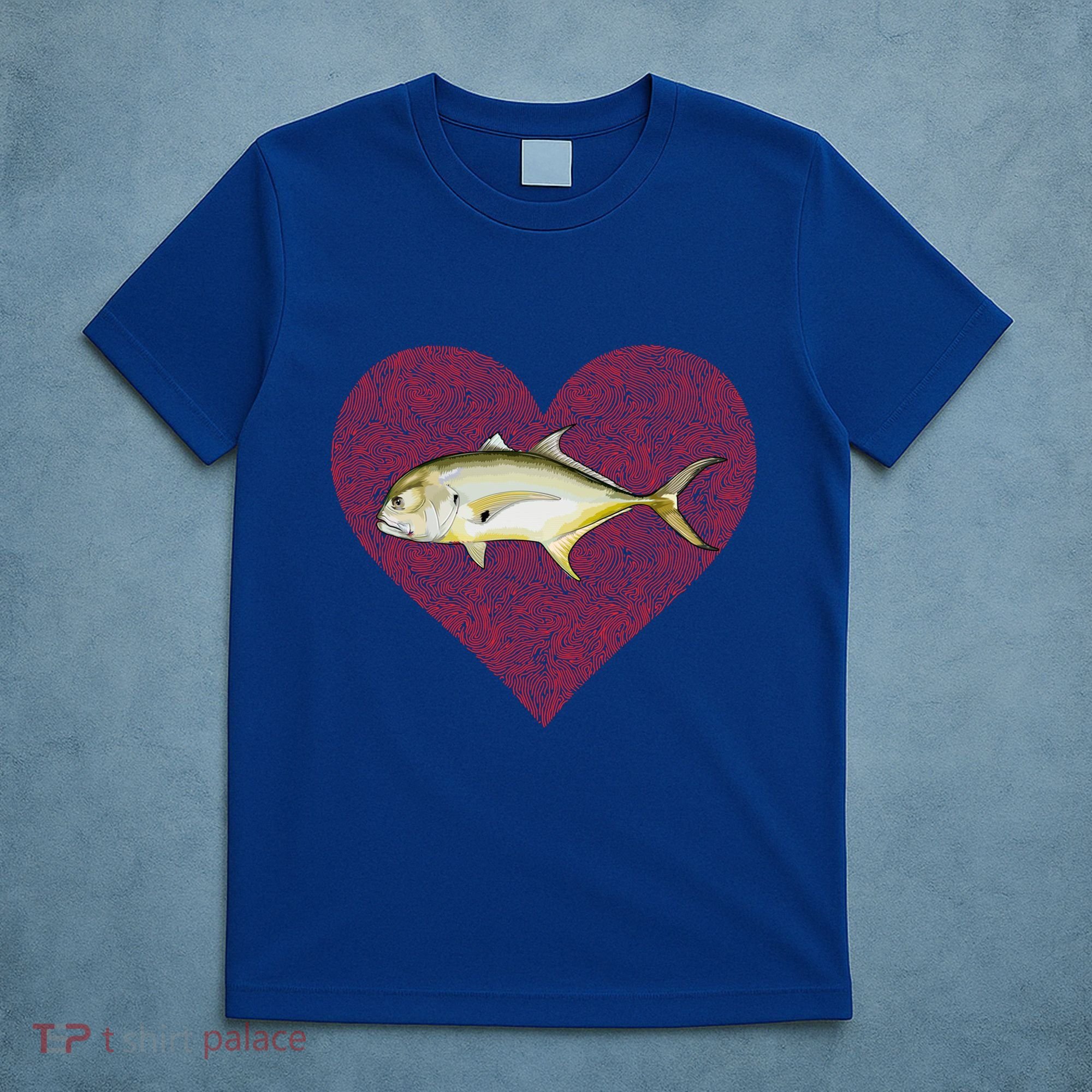 Jack Crevalle Valentines Day Fish Love Fingerprint Gift T-Shirt