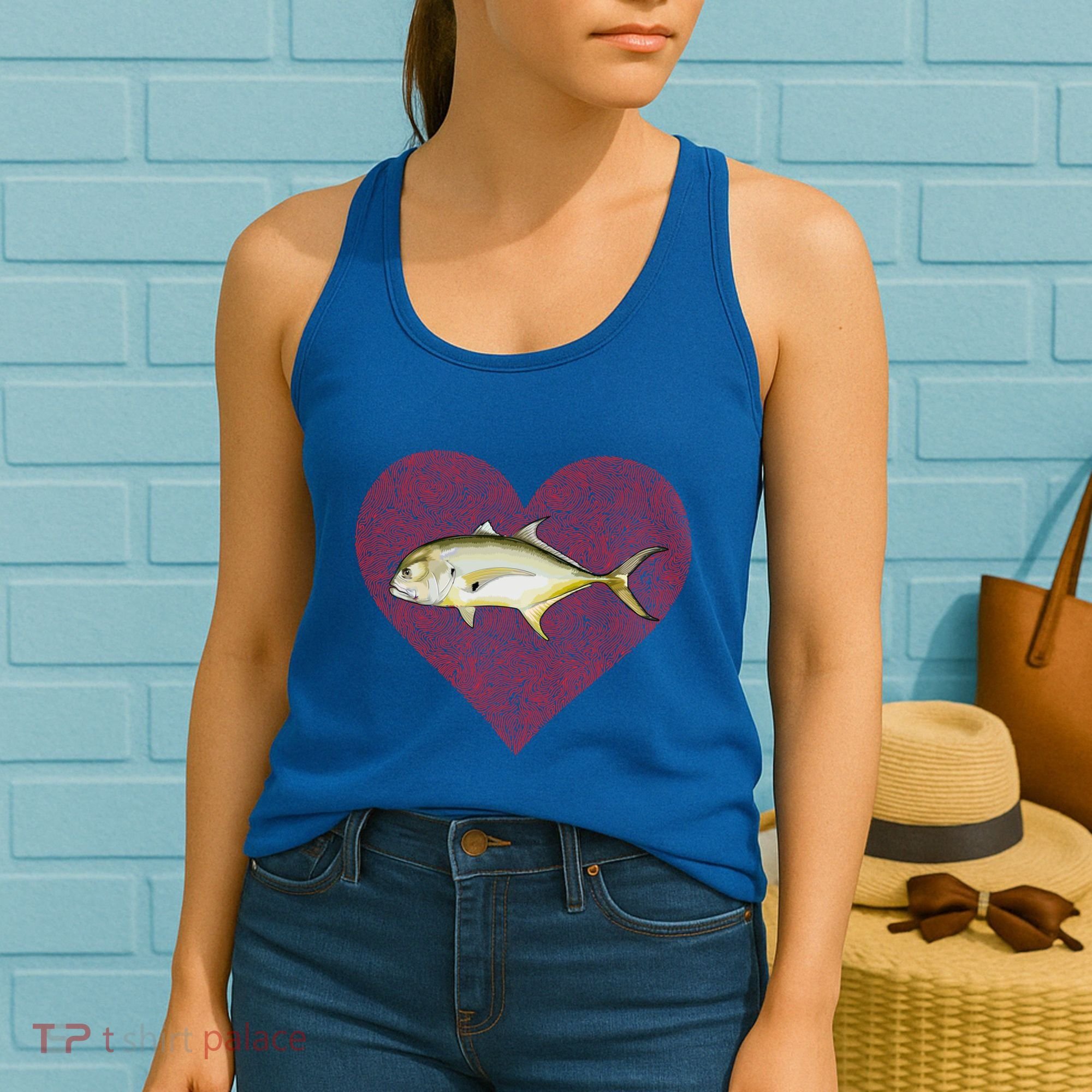 Jack Crevalle Valentines Day Fish Love Fingerprint Gift Women's Tank Top