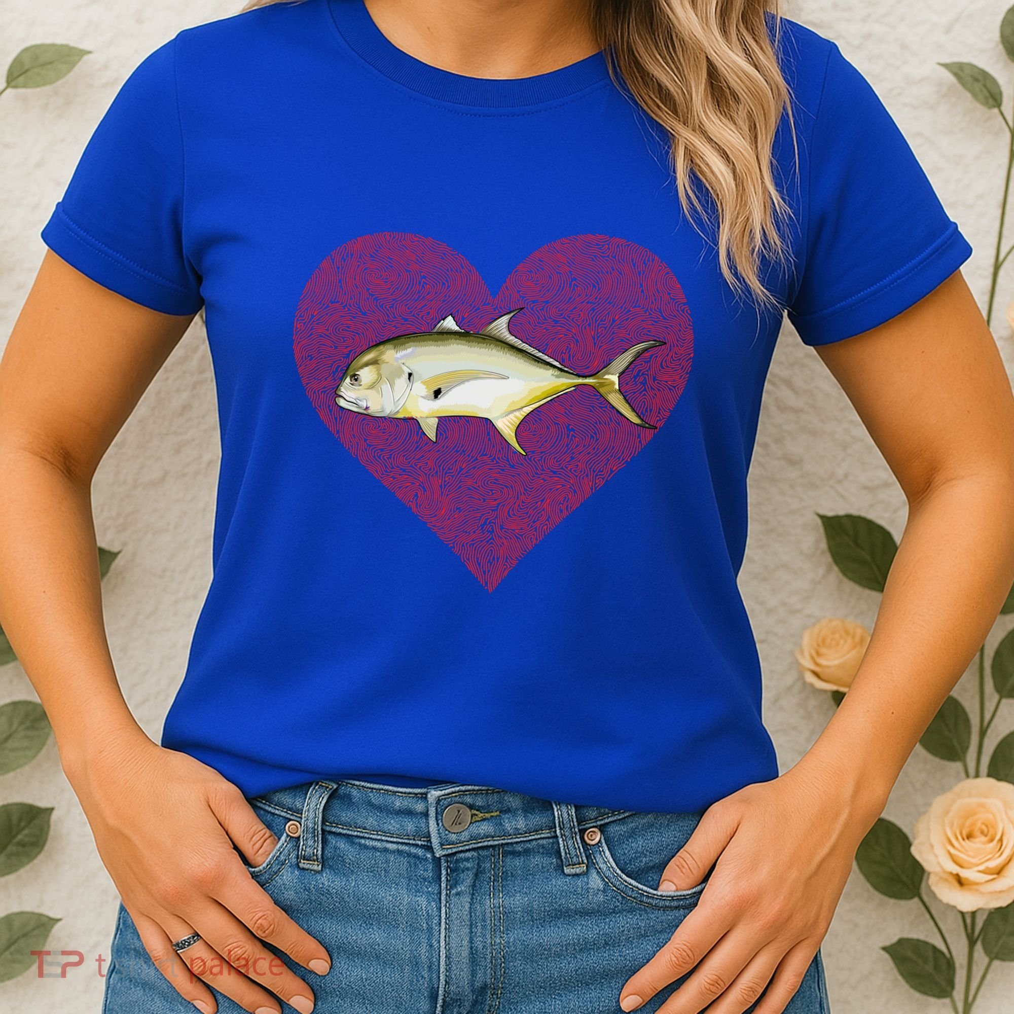Jack Crevalle Valentines Day Fish Love Fingerprint Gift Women's T-Shirt