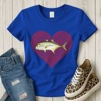 Jack Crevalle Valentines Day Fish Love Fingerprint Gift Women's T-Shirt thumb 3