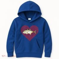 Jack Crevalle Valentines Day Fish Love Fingerprint Gift Kids Hoodie thumb 0