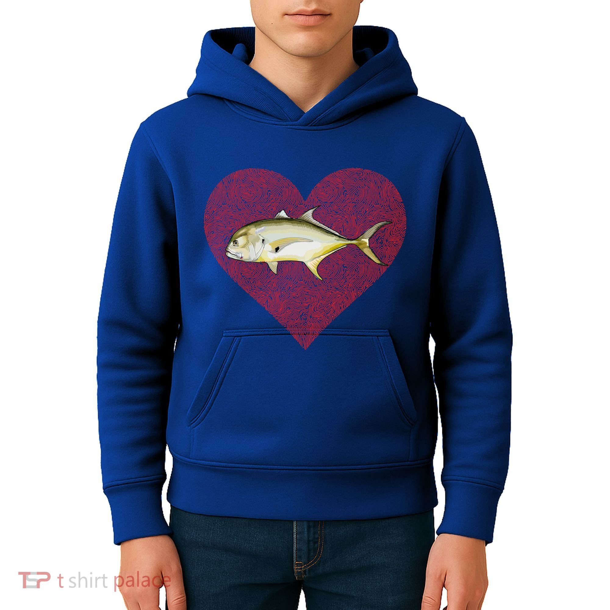 Jack Crevalle Valentines Day Fish Love Fingerprint Gift Kids Hoodie