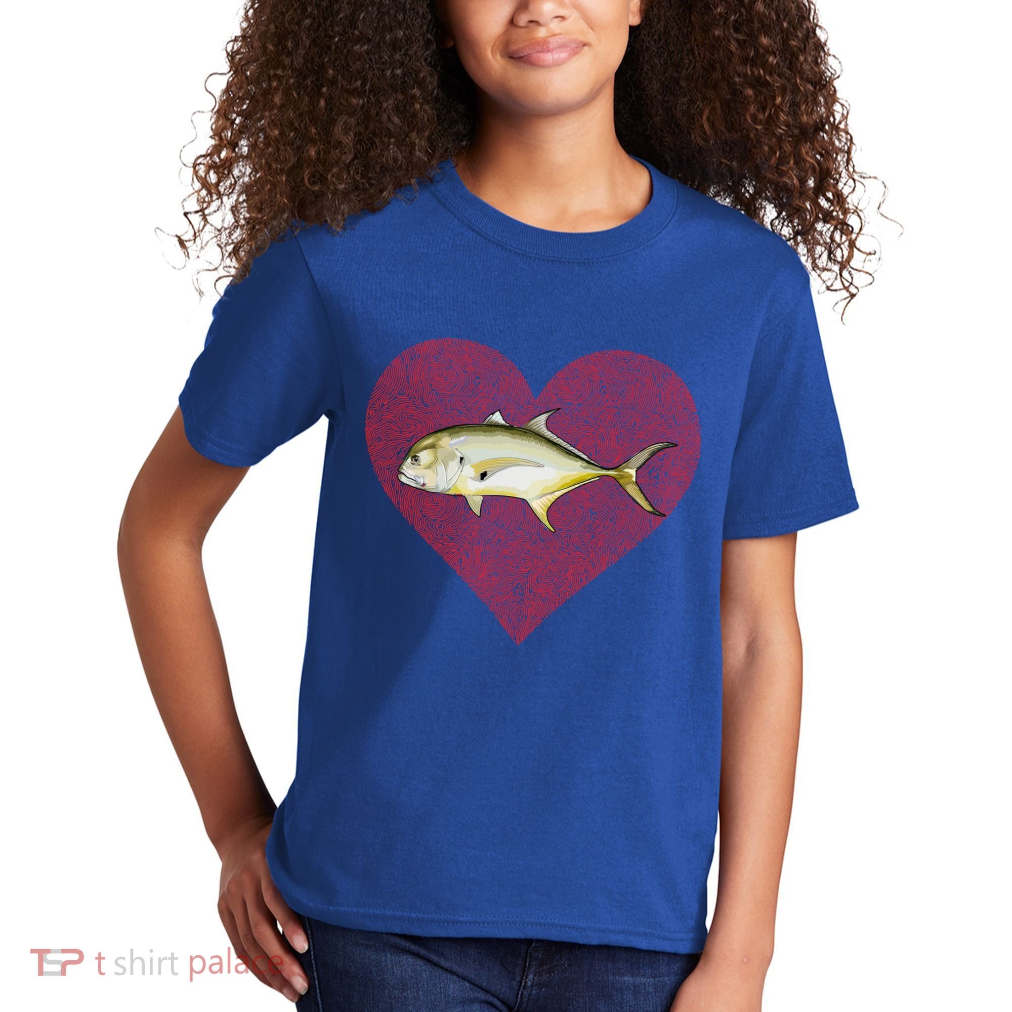 Jack Crevalle Valentines Day Fish Love Fingerprint Gift Kids T-Shirt