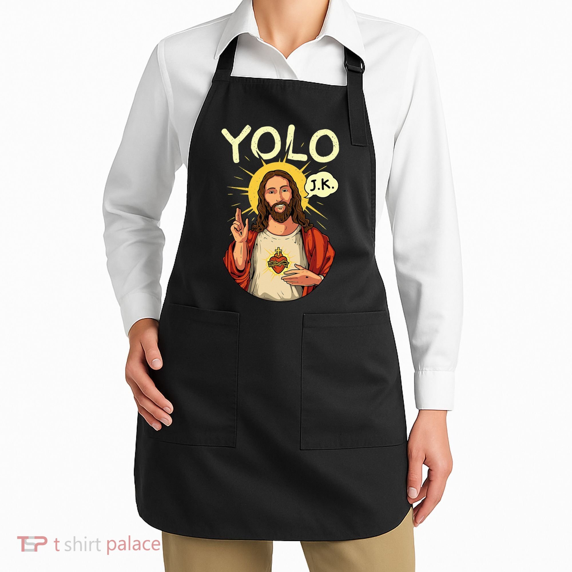 Jesus Christ YOLO JK Meme Funny Christian Easter Apron