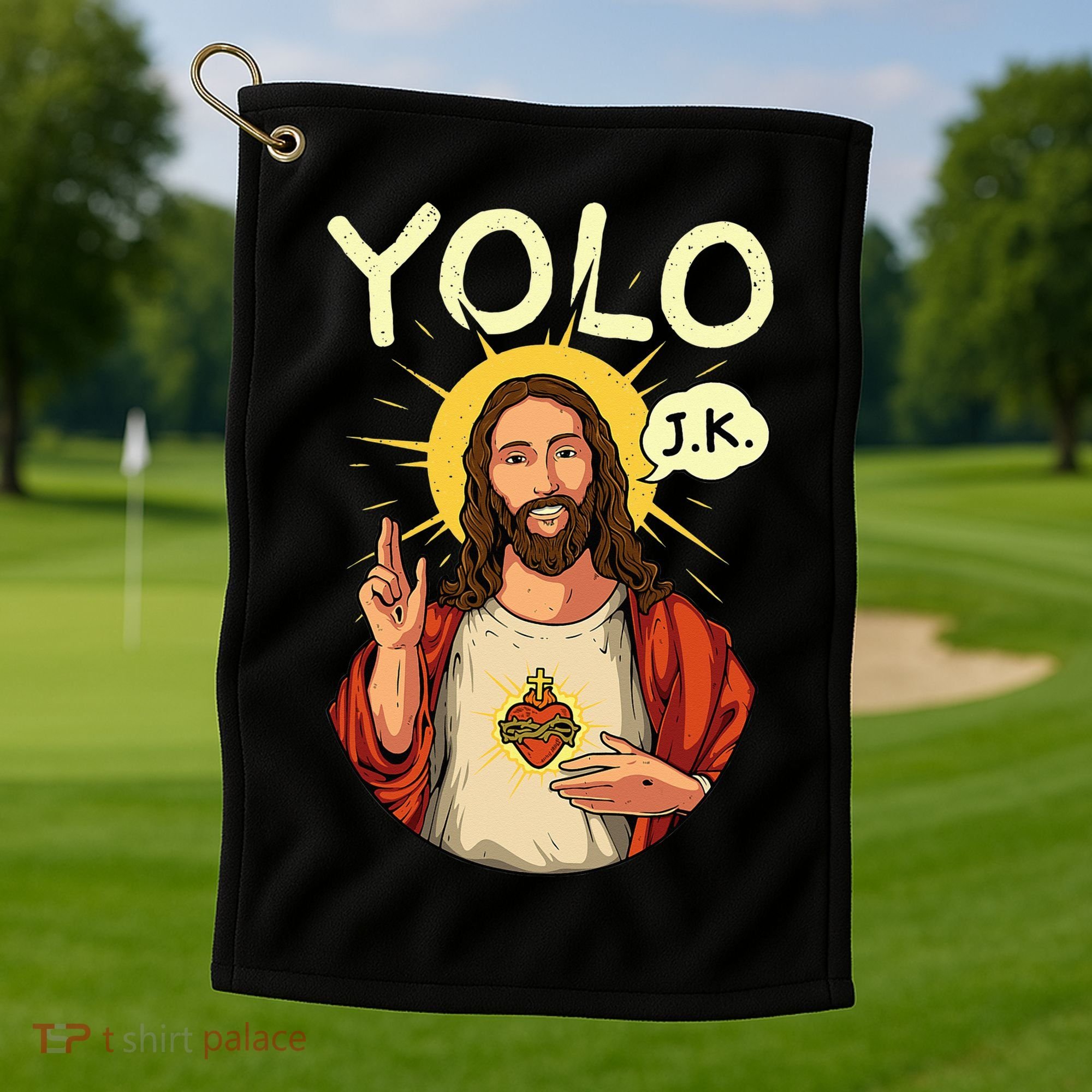 Jesus Christ YOLO JK Meme Funny Christian Easter Golf Towel