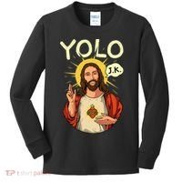 Jesus Christ YOLO JK Meme Funny Christian Easter Kids Long Sleeve Shirt thumb 0
