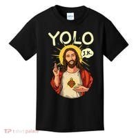 Jesus Christ YOLO JK Meme Funny Christian Easter Kids T-Shirt thumb 0