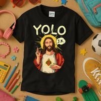 Jesus Christ YOLO JK Meme Funny Christian Easter Kids T-Shirt thumb 3