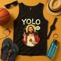Jesus Christ YOLO JK Meme Funny Christian Easter Tank Top thumb 4