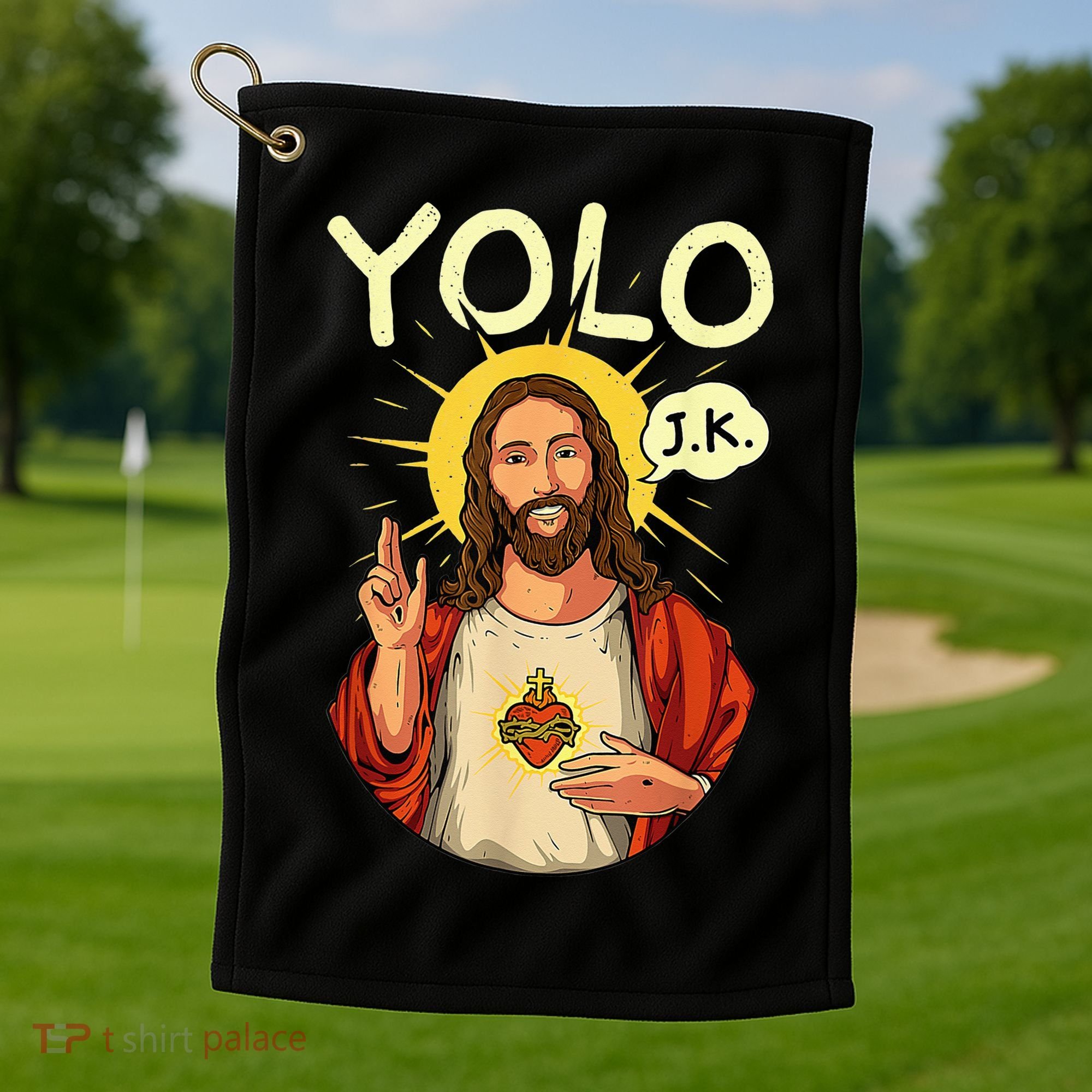 Jesus Christ YOLO JK Meme Funny Christian Easter Golf Towel