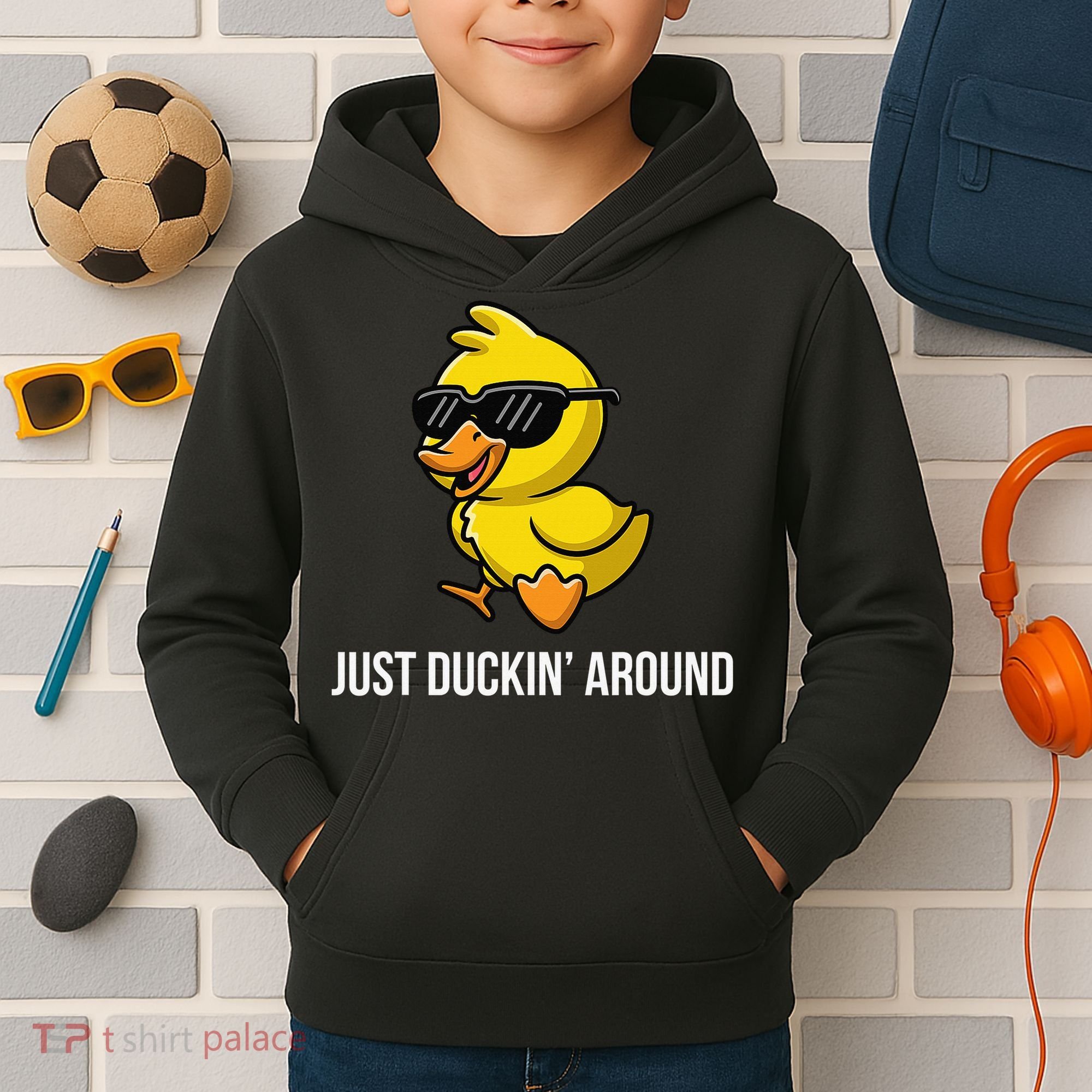 Just Duckin Around Funny Duck Gag Humor Cute Duckling Kids Hoodie