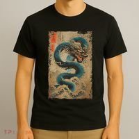 Japanese Dragon And The Great Wave Off Kanagawa Woodblock T-Shirt thumb 3