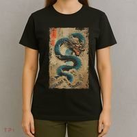 Japanese Dragon And The Great Wave Off Kanagawa Woodblock T-Shirt thumb 4