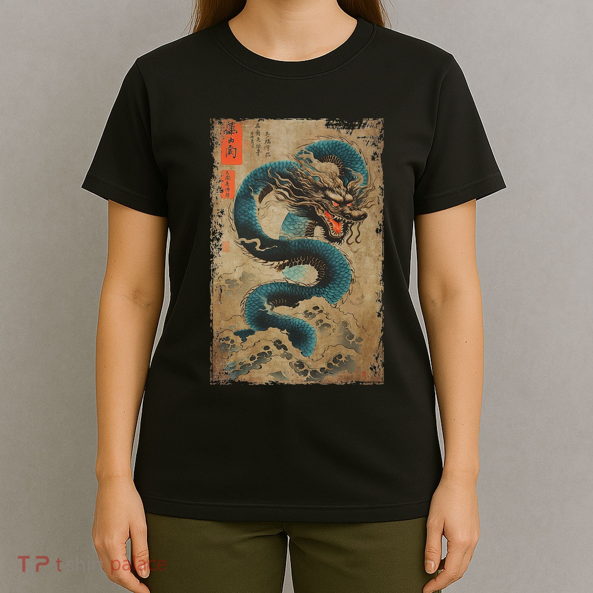 Japanese Dragon And The Great Wave Off Kanagawa Woodblock T-Shirt