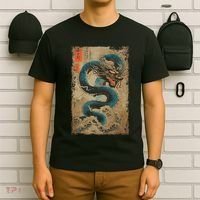 Japanese Dragon And The Great Wave Off Kanagawa Woodblock T-Shirt thumb 6