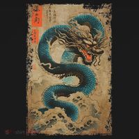 Japanese Dragon And The Great Wave Off Kanagawa Woodblock T-Shirt thumb 7