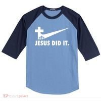 Jesus Did It Cross Raglan Baseball Sleeve Shirt thumb 0