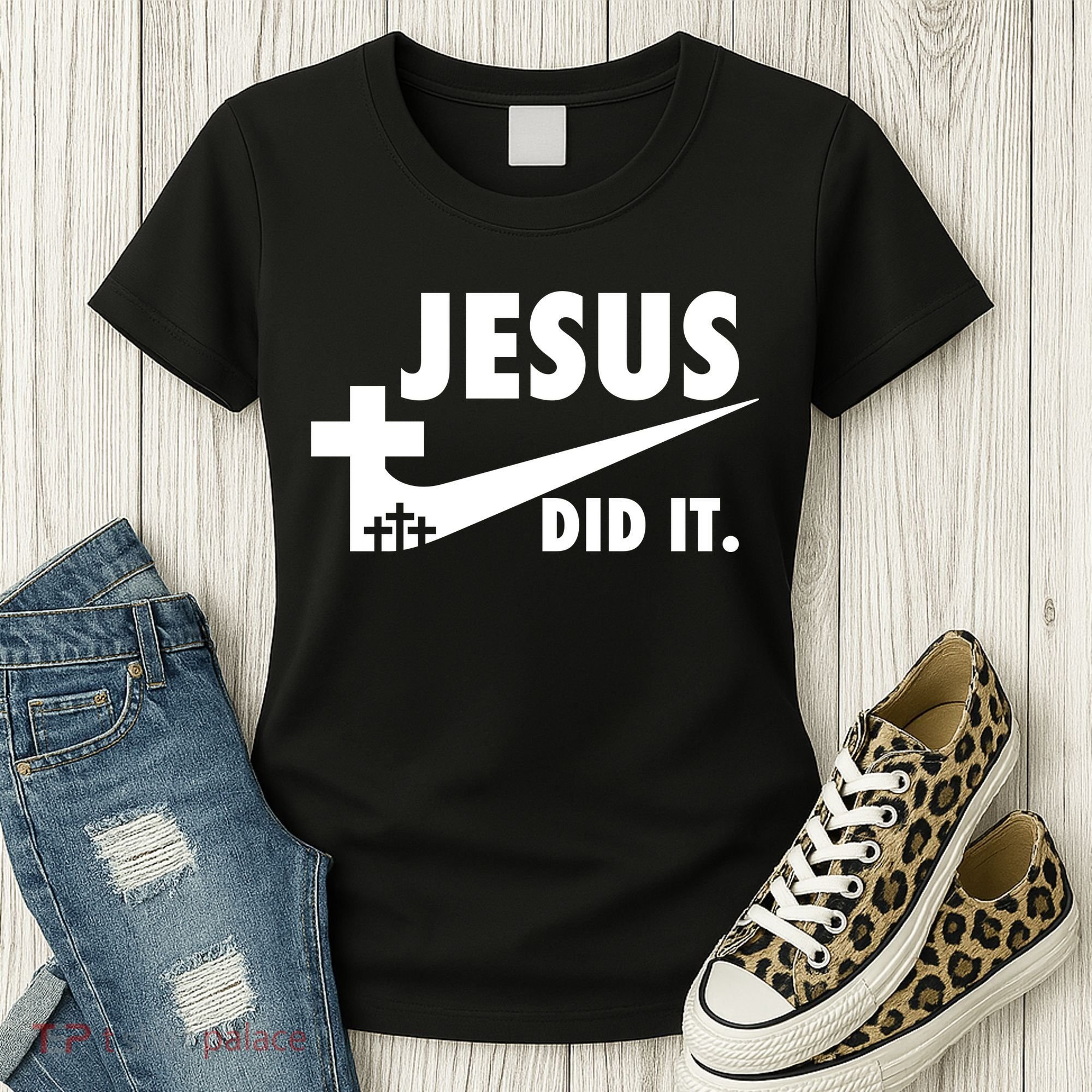 Jesus Did It Faith Cross Christian Women's T-Shirt