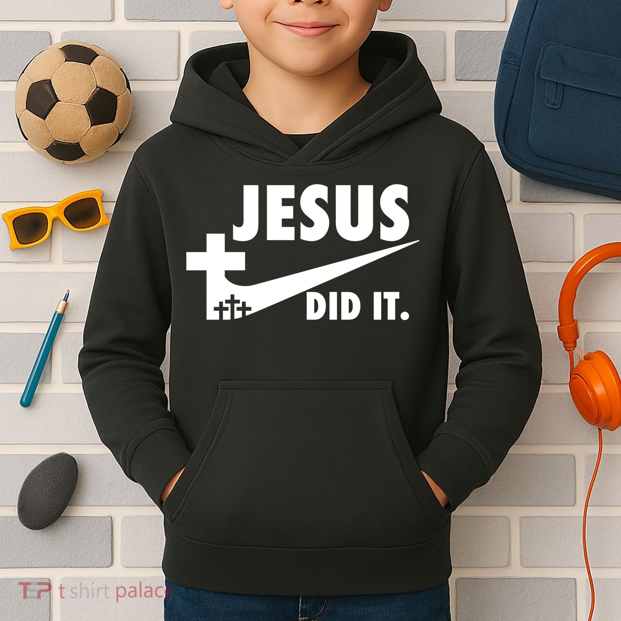 Jesus Did It Faith Cross Christian Kids Hoodie