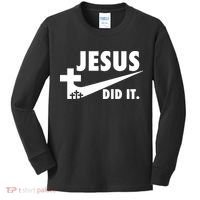 Jesus Did It Faith Cross Christian Kids Long Sleeve Shirt thumb 0