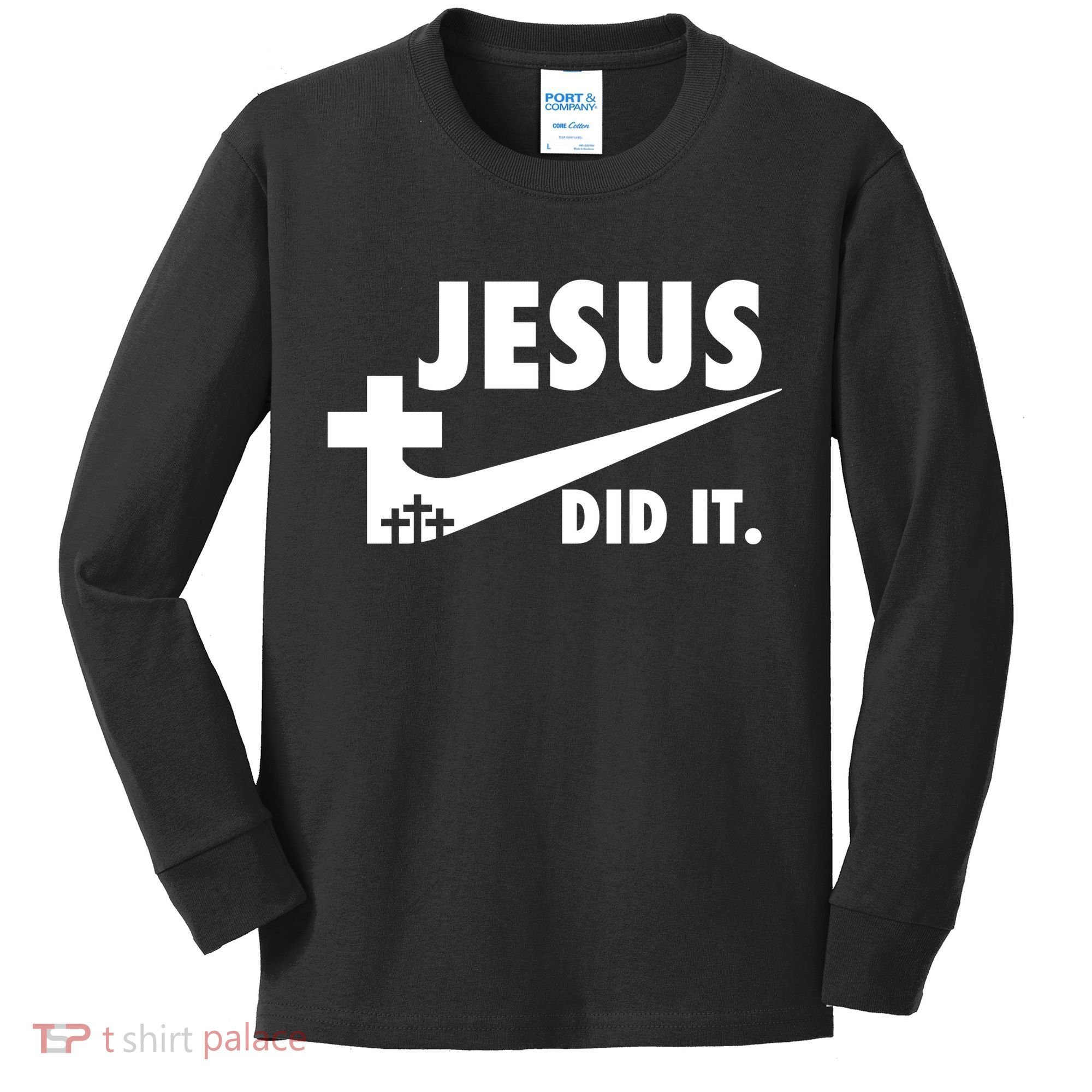Jesus Did It Faith Cross Christian Kids Long Sleeve Shirt