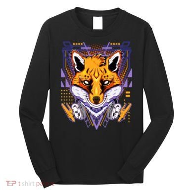 Japanese Digital Kitune Fox With Headphone Long Sleeve Shirt