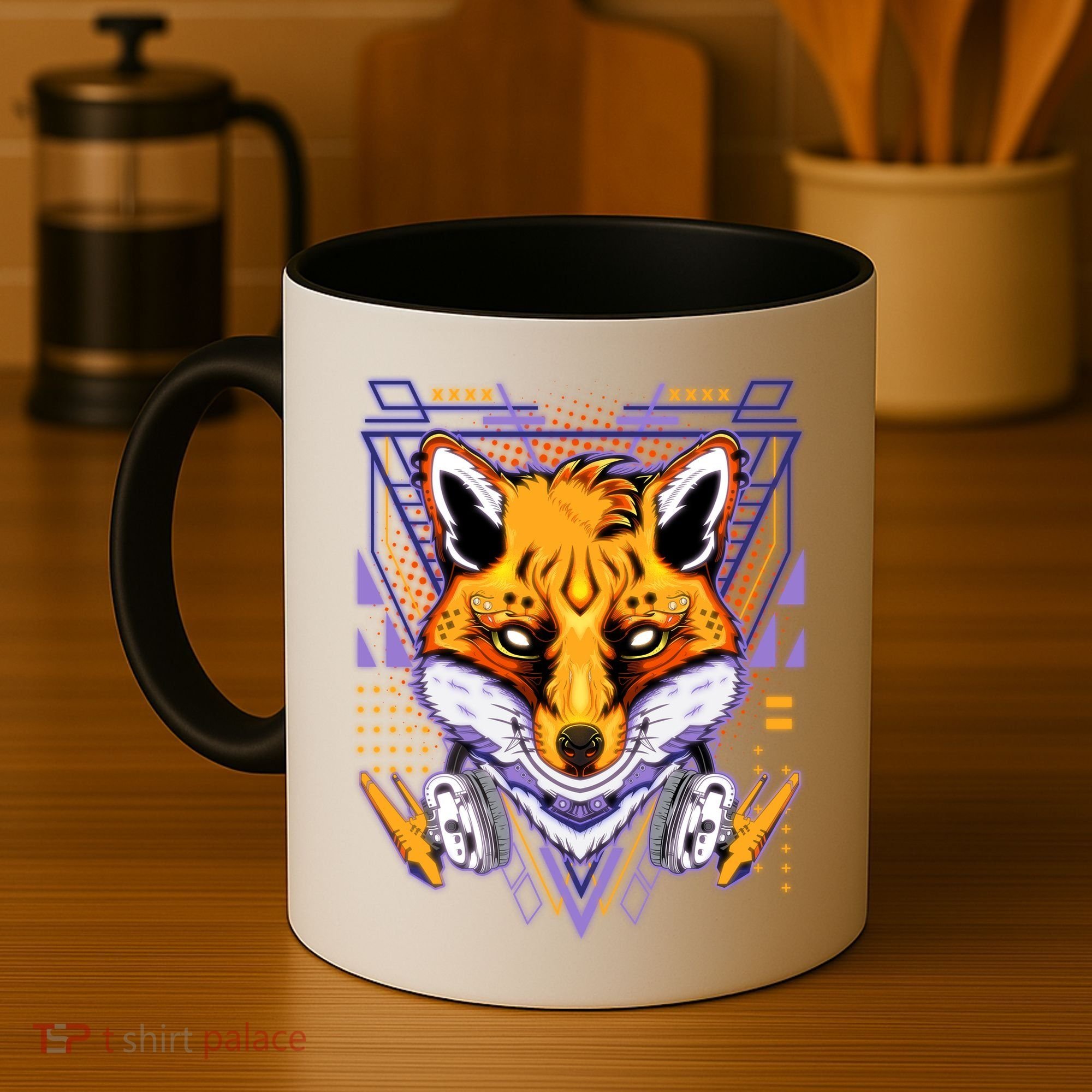 Japanese Digital Kitune Fox With Headphone Coffee Mug