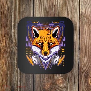 Japanese Digital Kitune Fox With Headphone Coaster
