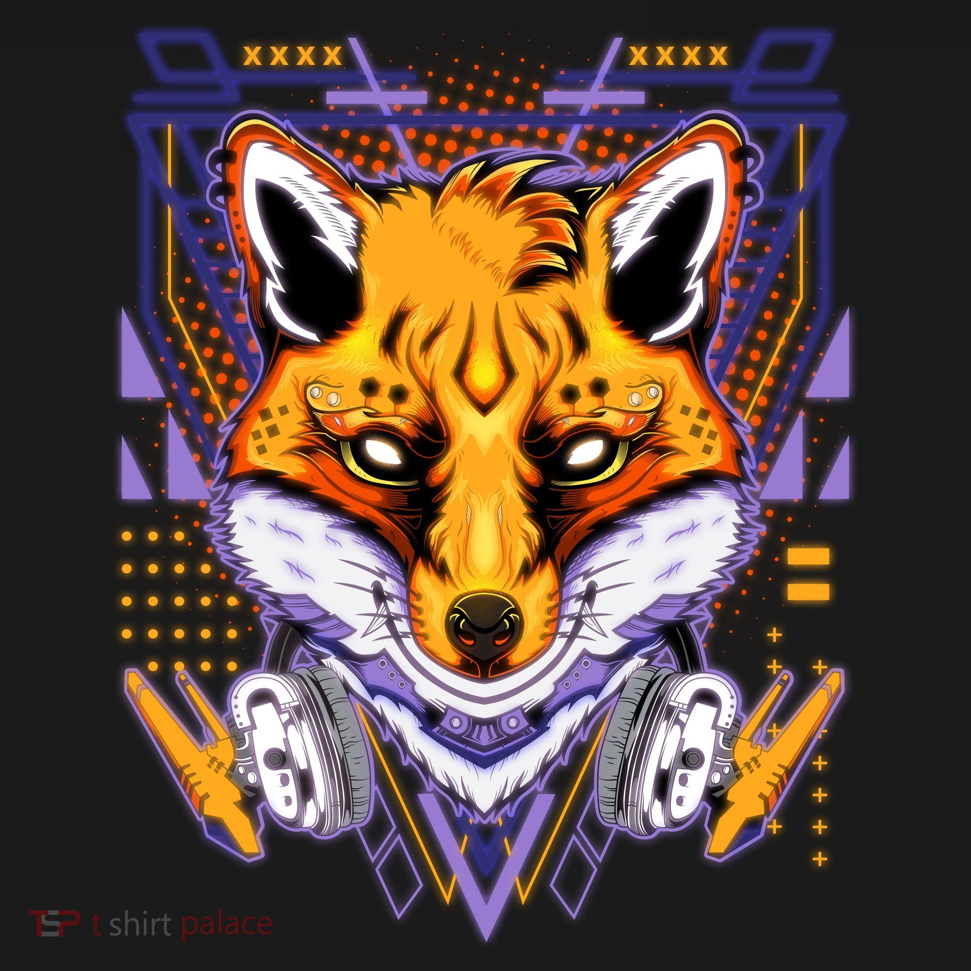 Japanese Digital Kitune Fox With Headphone Polo