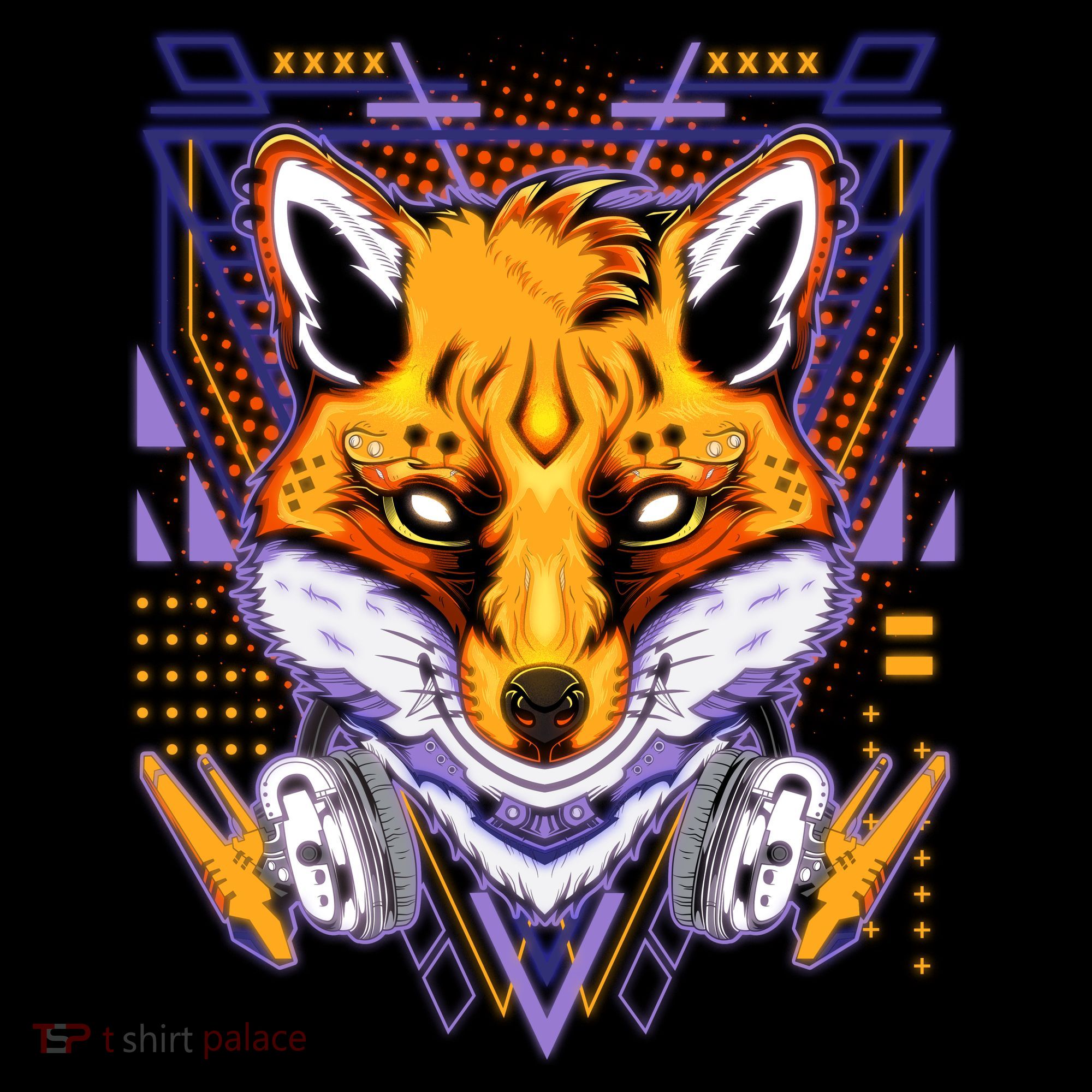 Japanese Digital Kitune Fox With Headphone Women's Hoodie