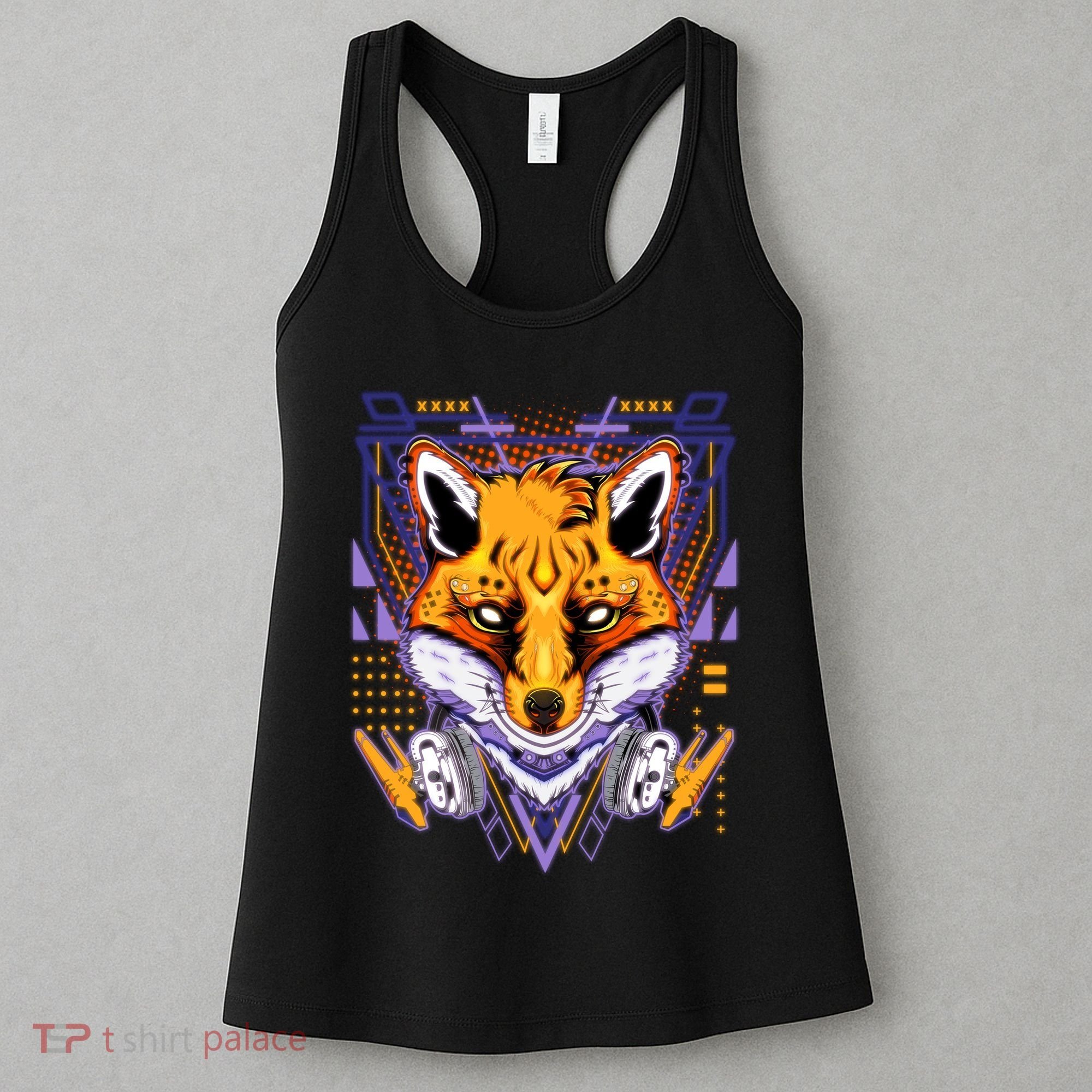 Japanese Digital Kitune Fox With Headphone Women's Tank Top