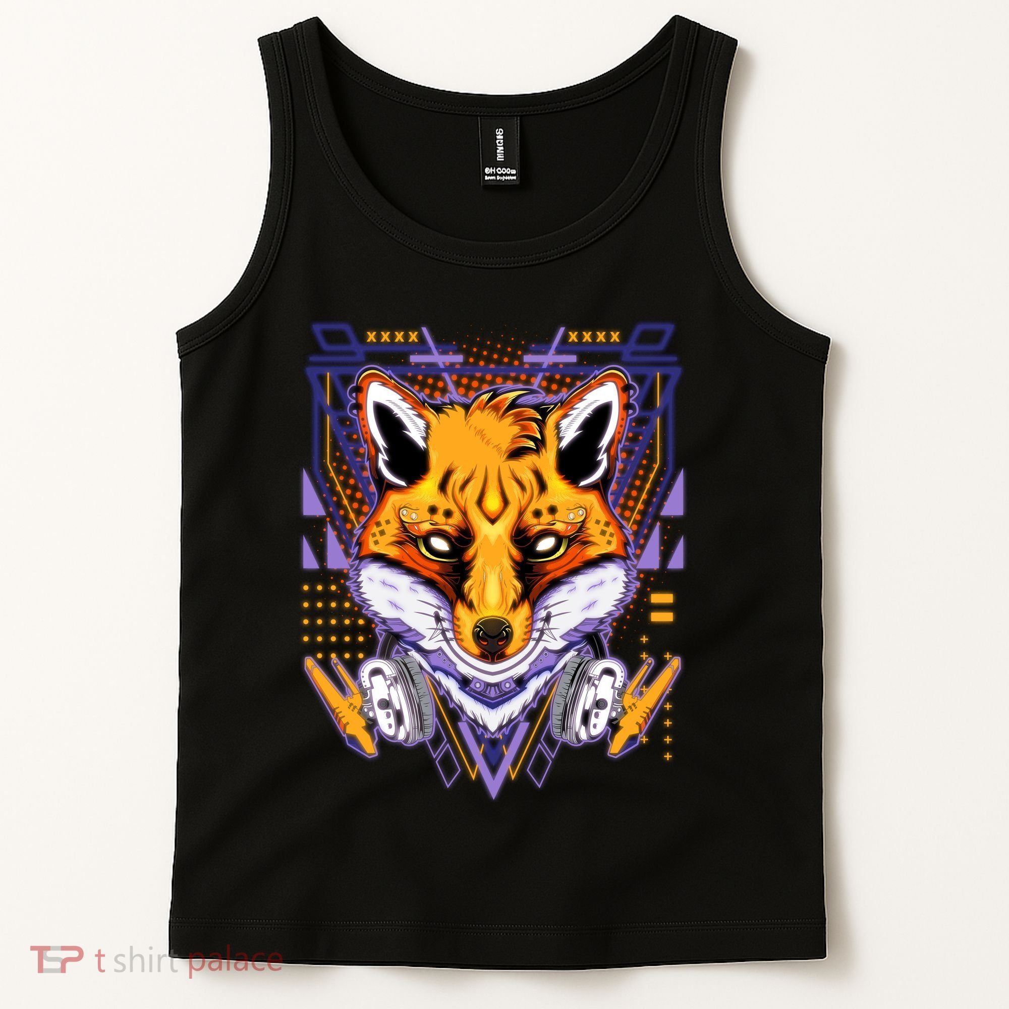 Japanese Digital Kitune Fox With Headphone Tank Top