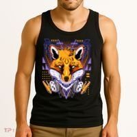 Japanese Digital Kitune Fox With Headphone Tank Top thumb 3