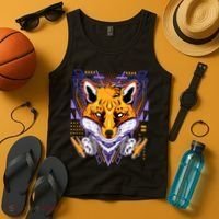Japanese Digital Kitune Fox With Headphone Tank Top thumb 4