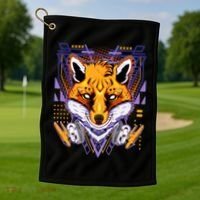 Japanese Digital Kitune Fox With Headphone Golf Towel thumb 1