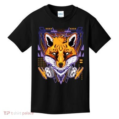 Japanese Digital Kitune Fox With Headphone Kids T-Shirt