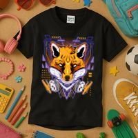 Japanese Digital Kitune Fox With Headphone Kids T-Shirt thumb 3