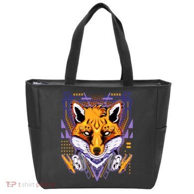 Japanese Digital Kitune Fox With Headphone Tote Bag