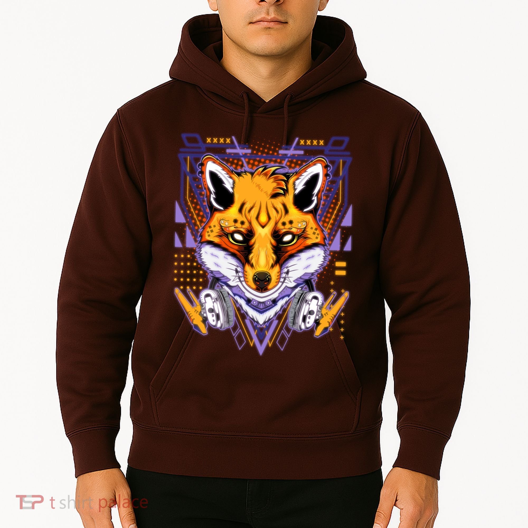Japanese Digital Kitune Fox With Headphone Hoodie