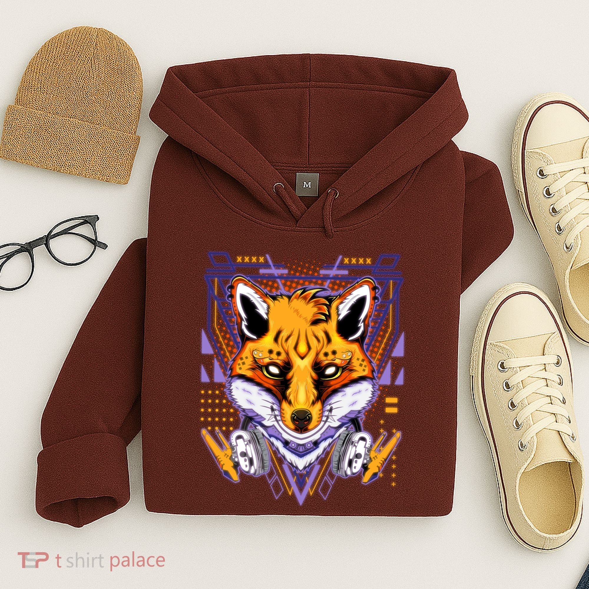 Japanese Digital Kitune Fox With Headphone Hoodie