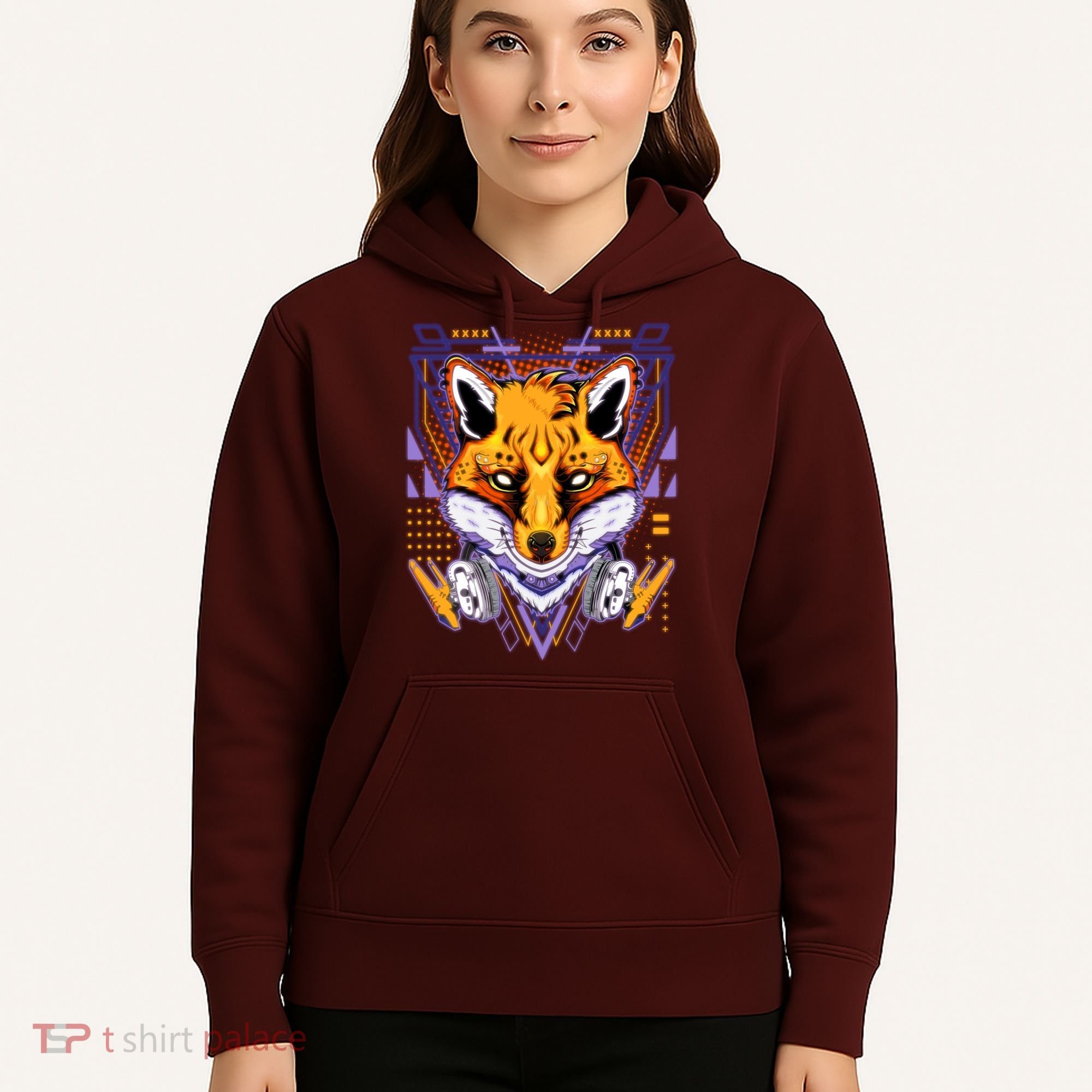 Japanese Digital Kitune Fox With Headphone Hoodie