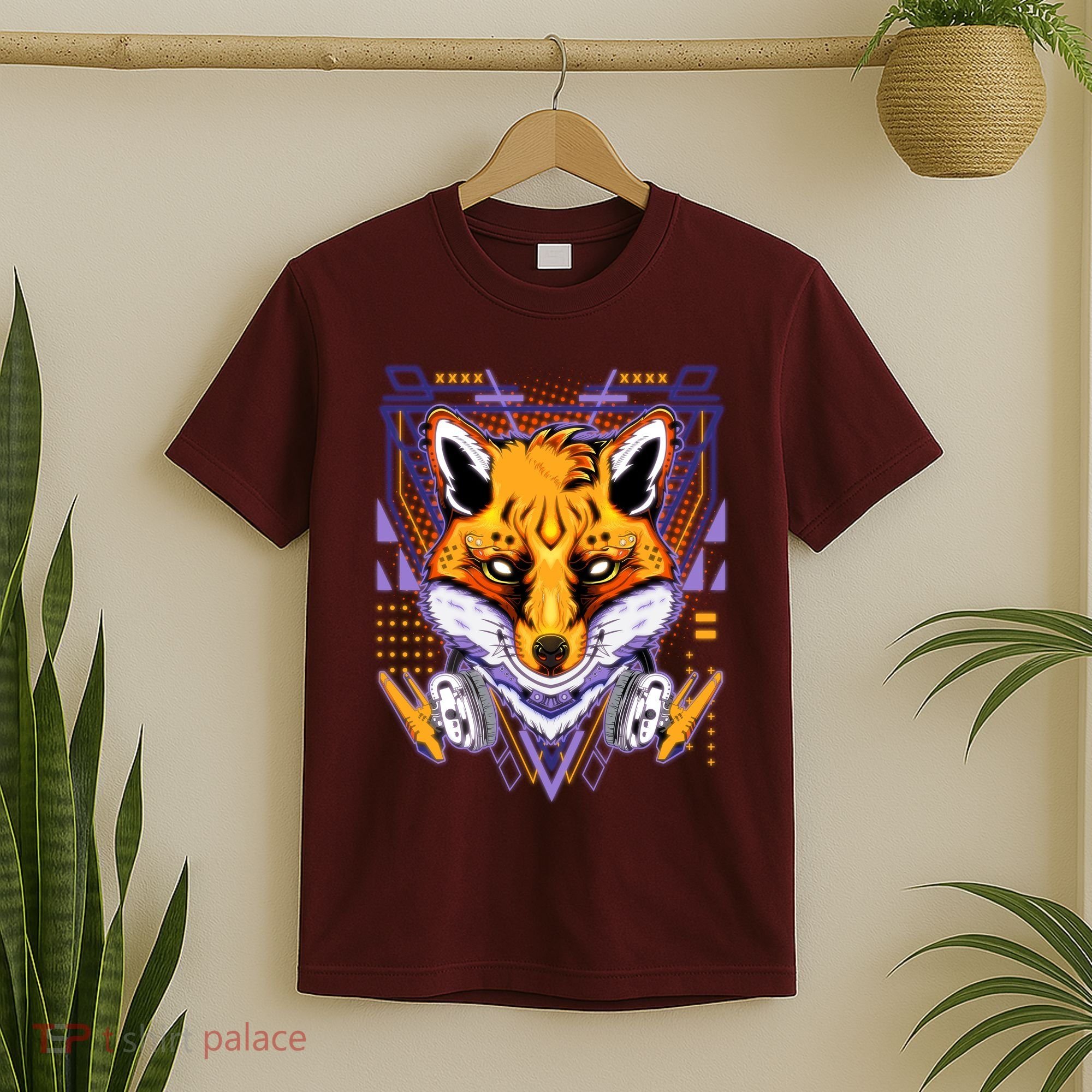 Japanese Digital Kitune Fox With Headphone T-Shirt