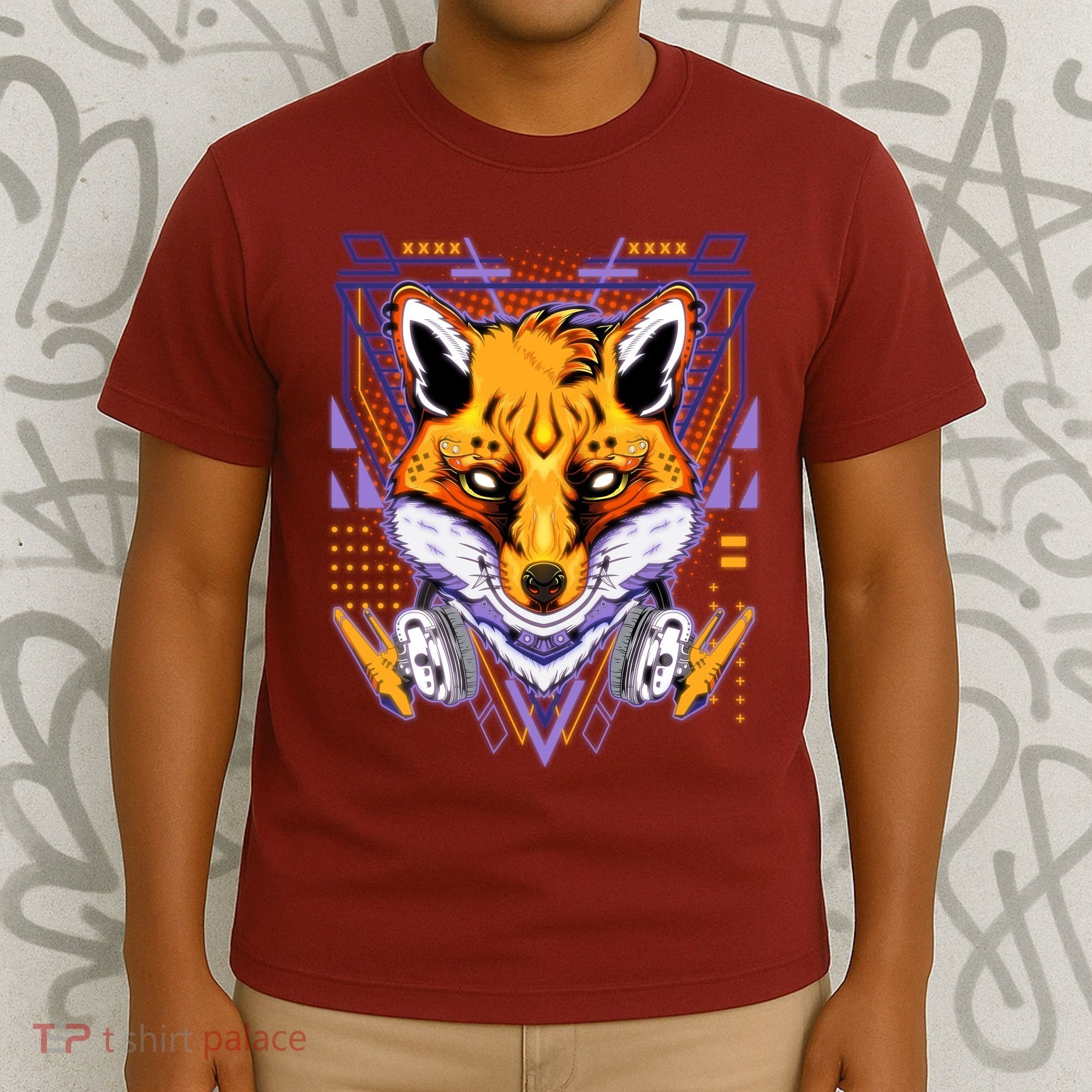 Japanese Digital Kitune Fox With Headphone T-Shirt